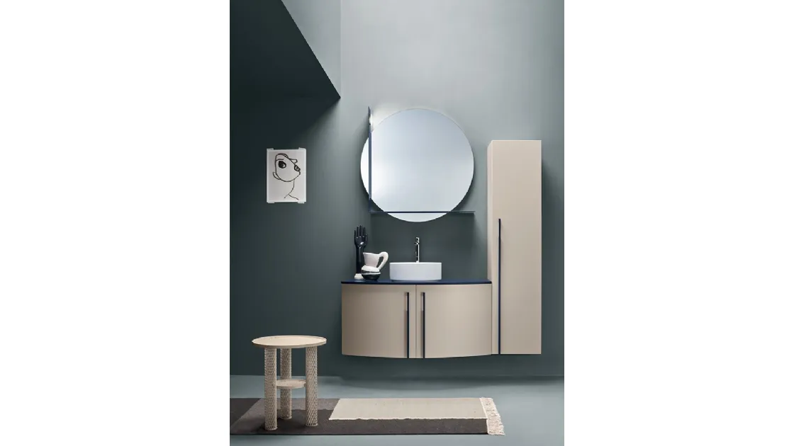 Mobile da Bagno sospeso in laccato Creta e Blu Notte opaco Round 04 Deep Blue di Ardeco