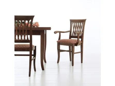 Sedia classica con o senza braccioli Treccia in legno con seduta in tessuto imbottito di Sedie Brianza
