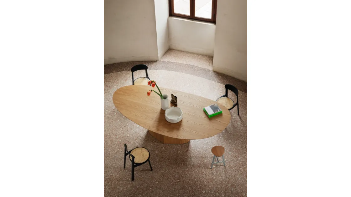 Tavolo di design Monoplauto in legno di Rovere fiammato di Miniforms