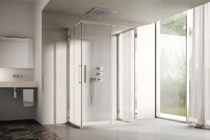 Box doccia a tre lati in vetro porta doppio scorrevole e telaio color acciaio di Ideagroup