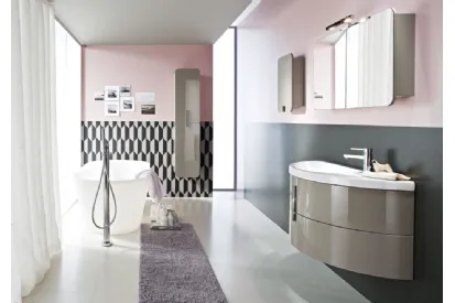 Mobile bagno moderno curvo in laminato lucido  color tortora di Ideagroup