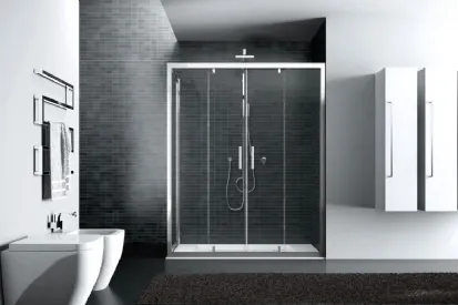 Box doccia angolare in vetro con doppia porta a soffietto e telaio di Ideagroup