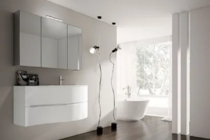 Mobile bagno sospeso curvo laccato lucido bianco e specchiera con contenitore di Ideagroup