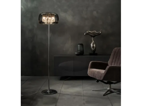 Lampada da terra Mirror con pendenti in cristallo e paralume in vetro e specchio di Stones