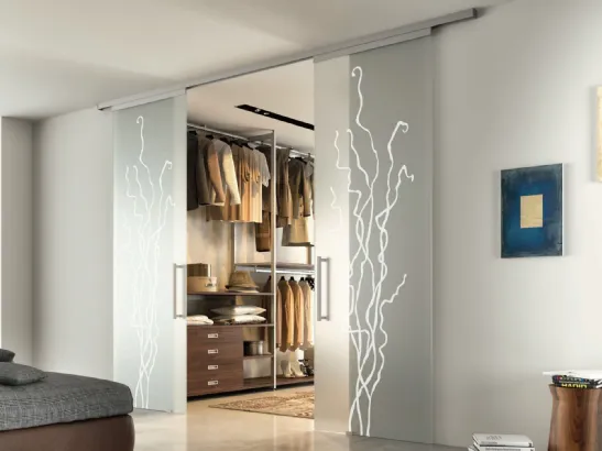 Porta per interni scorrevole in vetro con decorazione Aria Glass di Zemma