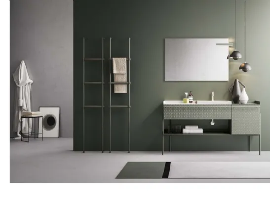 Mobile da Bagno in laccato Roccia opaco con serigrafia ad esagoni Industrial 03 Gray Forest di Ardeco