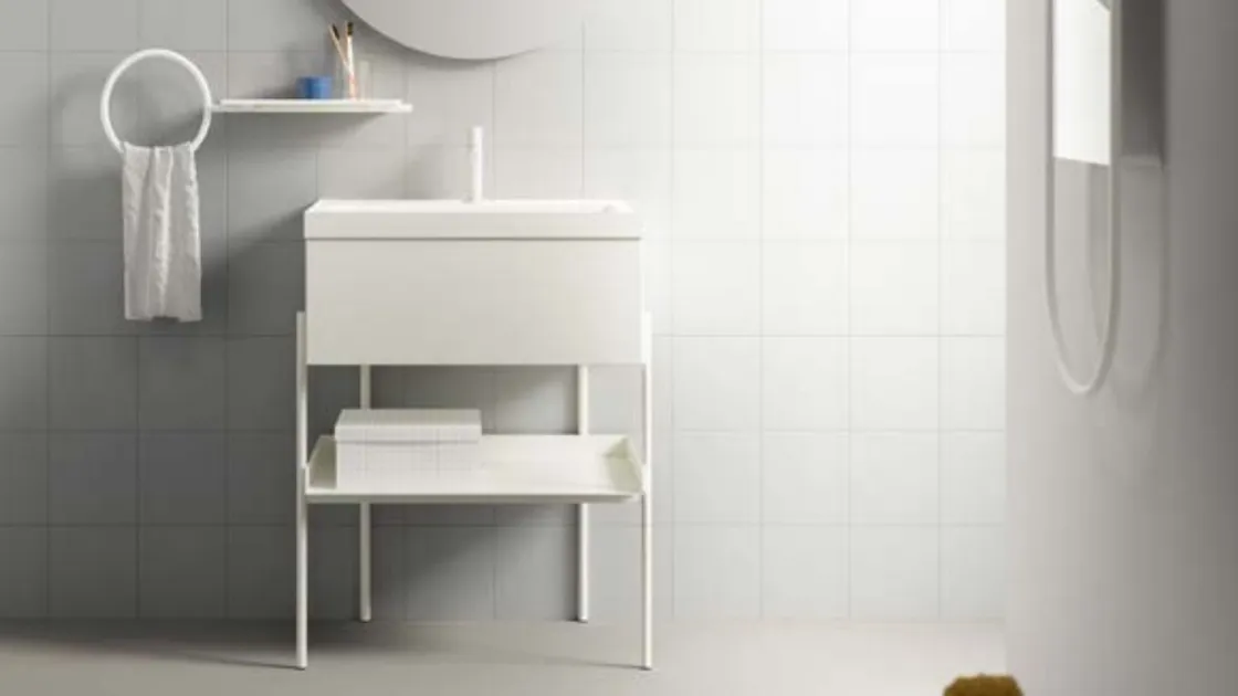 Mobile da Bagno in laccato opaco Bianco con struttura in metallo Industrial 02 Essential White di Ardeco