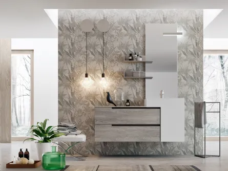 Mobile da Bagno sospeso Start Line 02 in melaminico Sablè Grey con lavabo asimmetrico di Ardeco