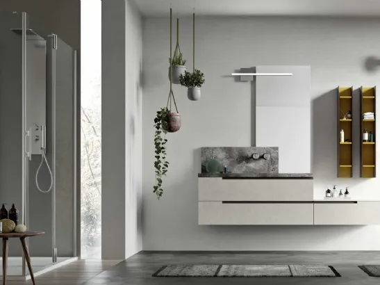 Mobile da Bagno sospeso in melaminico Malta Grigio con lavabo in HPL effetto marmo Start Line 06 di Ardeco