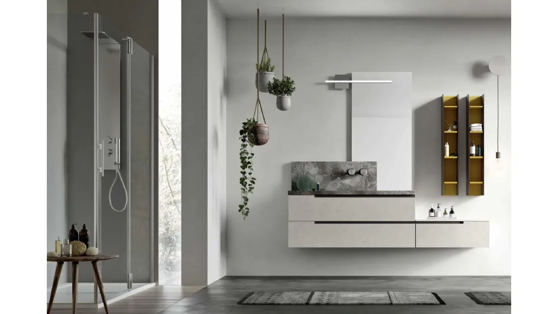 Mobile da Bagno sospeso in melaminico Malta Grigio con lavabo in HPL effetto marmo Start Line 06 di Ardeco