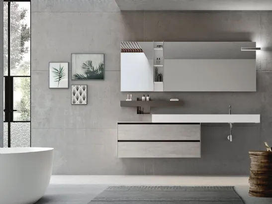 Mobile da Bagno sospeso Start Play 05 in melaminico Trama Grigio di Ardeco