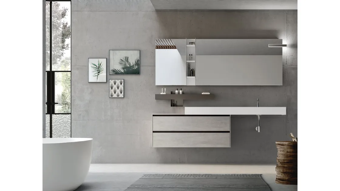 Mobile da Bagno sospeso Start Play 05 in melaminico Trama Grigio di Ardeco