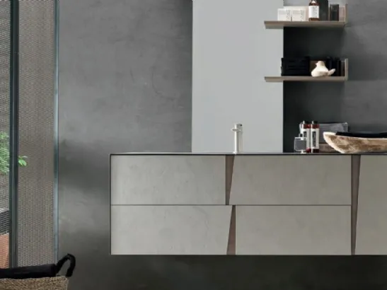 Mobile da Bagno sospeso Wector 03 in melaminico Malta Grigio con maniglie in Rovere fumé di Ardeco