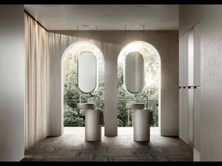 Mobile da Bagno a terra in laccato Metal Color Titanio opaco con lavabo in Cristalplant Cubik 10 di Ideagroup