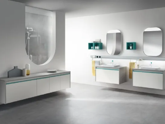 Mobile da Bagno Dandy Plus Laccato Opaco Bianco Prestige e Blu Agave di Scavolini Bathrooms