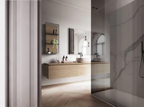 Mobile da Bagno sospeso in Rovere naturale ondulato Dolcevita 02 di Ideagroup