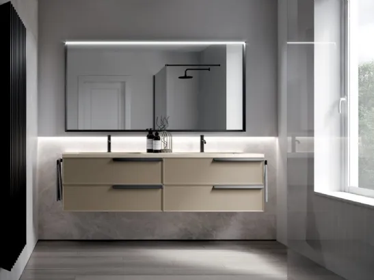 Mobile da Bagno sospeso in laccato opaco soft touch e top in Gres Form 05 di Ideagroup