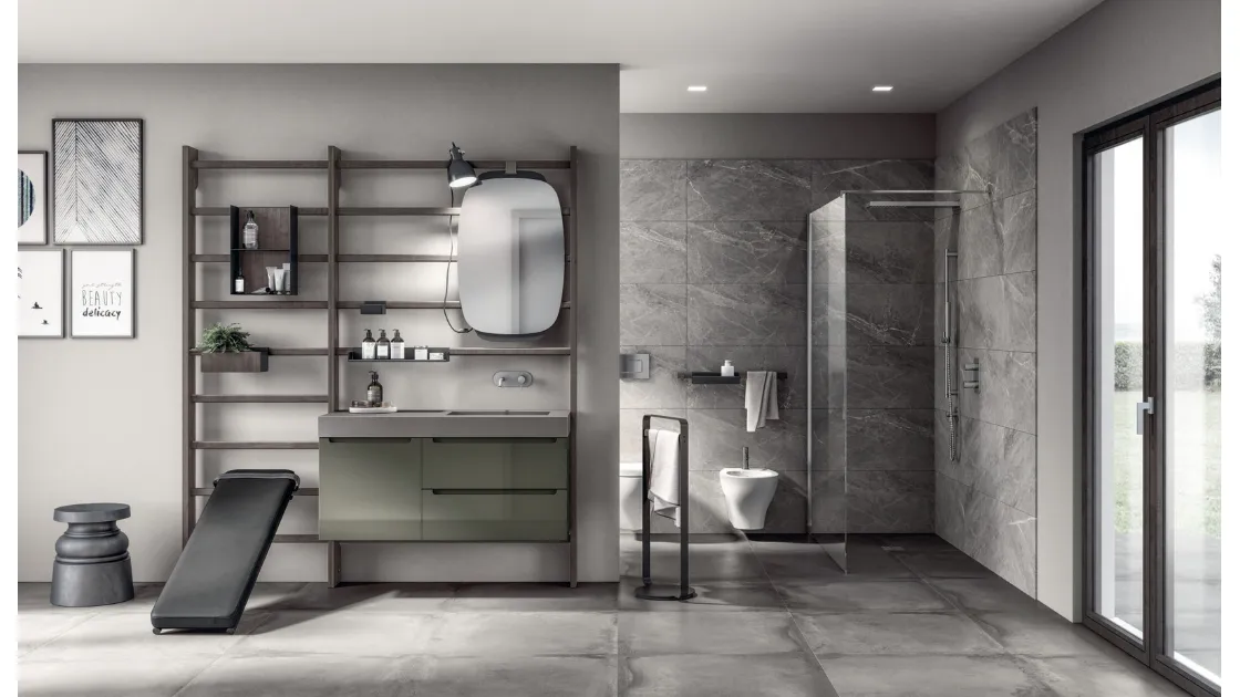 Mobile da Bagno Gym Space Laccato Lucido Verde Minerale di Scavolini Bathrooms