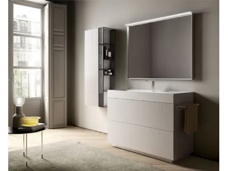 Mobile da Bagno a terra in Rovere laccato bianco opaco a poro aperto Dogma 11 di Ideagroup