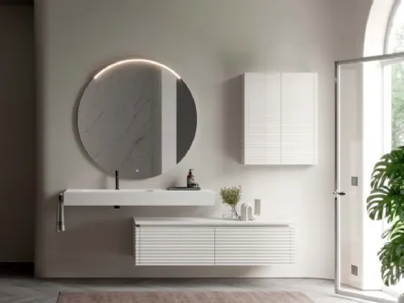 Mobile da Bagno sospeso in rovere laccato neve Dolcevita 06 di Ideagroup