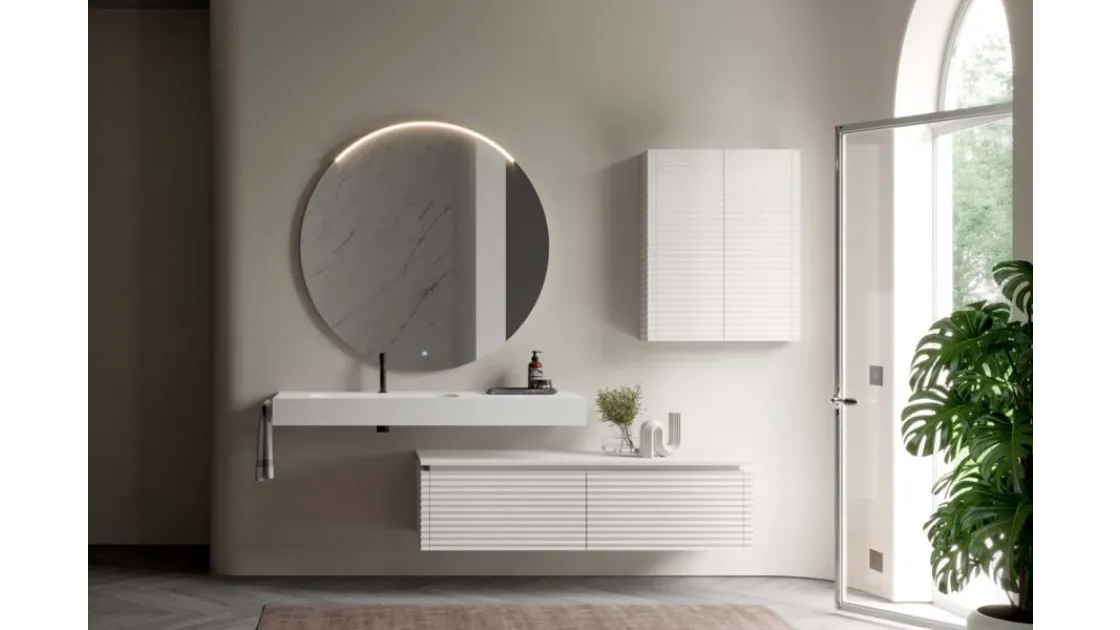 Mobile da Bagno sospeso in rovere laccato neve Dolcevita 06 di Ideagroup