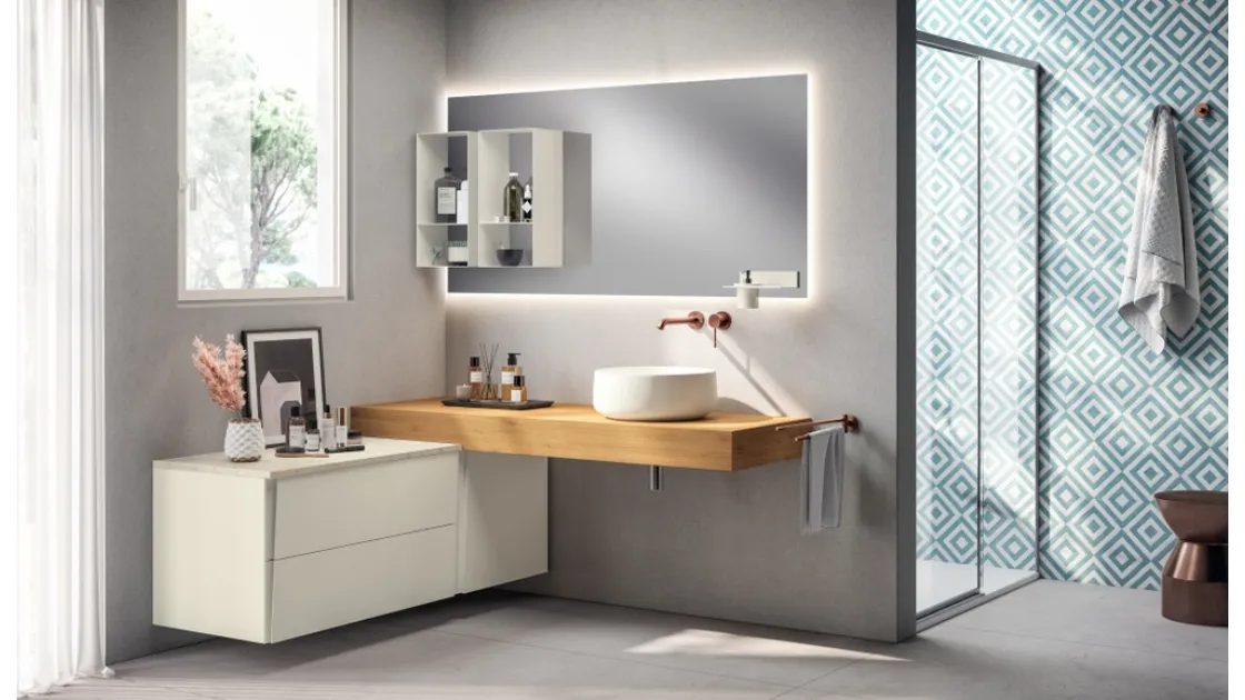 Mobile da Bagno Lagu Laccato Opaco Bianco Prestige e Rovere di Scavolini Bathrooms