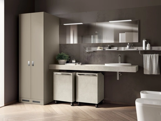 Mobile da Bagno Laundry Space Aquo in laccato Visone e decorativo Bianco di Scavolini Bathrooms