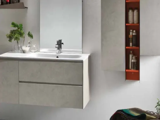 Mobile da Bagno sospeso in melaminico effetto cemento Malta Grigio Start Block 06 di Ardeco