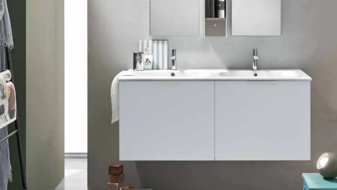 Mobile da Bagno sospeso in laccato Ghiaccio opaco Start Block 07 di Ardeco