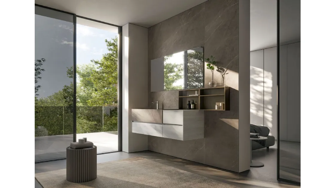 Mobile da Bagno sospeso in HPL con lavabo integrato in Gres Pietra Piasentina Nyù 16 di Ideagroup