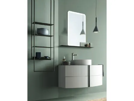 Mobile da Bagno sospeso in laccato Bianco opaco con porta asciugamani integrato Round 03 Natural Vibes di Ardeco