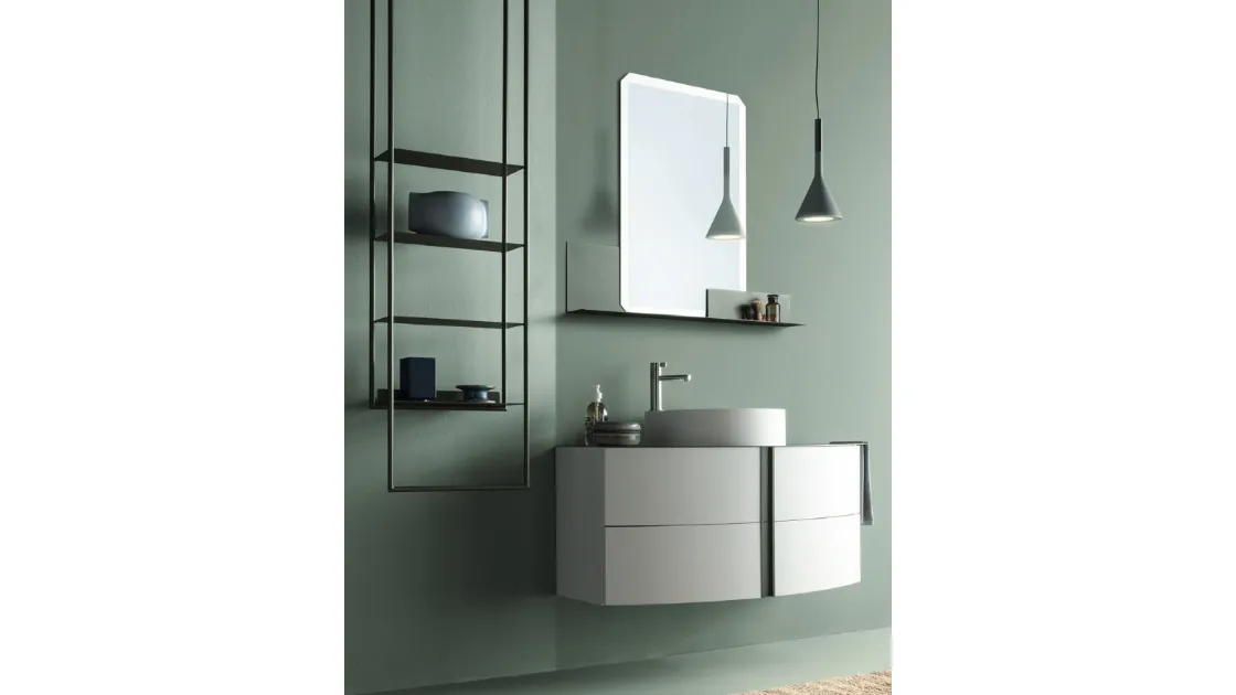 Mobile da Bagno sospeso in laccato Bianco opaco con porta asciugamani integrato Round 03 Natural Vibes di Ardeco