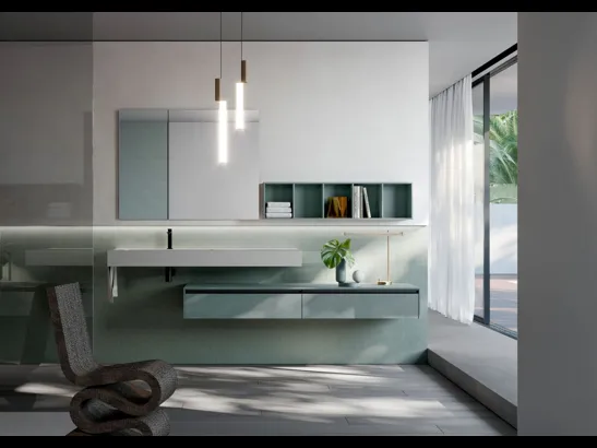 Mobile da Bagno sospeso in Fenix verde Sense 01 di Ideagroup