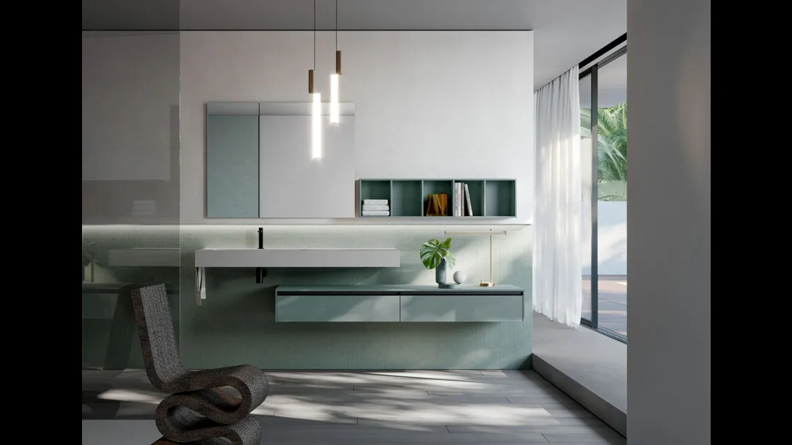 Mobile da Bagno sospeso in Fenix verde Sense 01 di Ideagroup