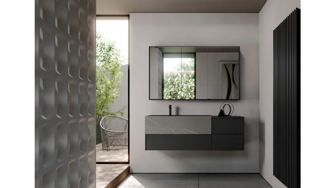 Mobile da Bagno sospeso in gres Pietra Piasentina e Fenix nero Sense 02 di Ideagroup