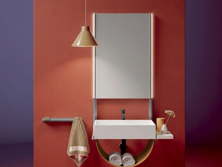 Mobile da Bagno Shaker 02 con mensola in marmo e vano a giorno in cuoio naturale di Ardeco
