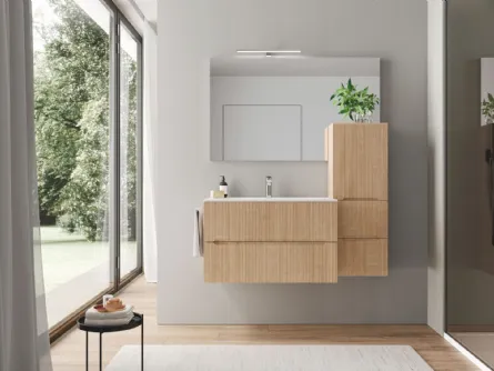 Mobile da Bagno sospeso in laminato ondulato effetto legno Smyle 04 di Ideagroup