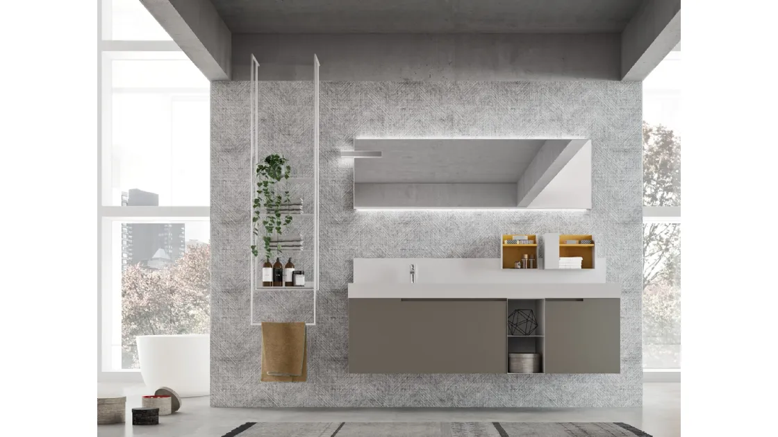 Mobile da Bagno sospeso in laccato Fango opaco con struttura del lavabo in metallo Start Line 05 di Ardeco