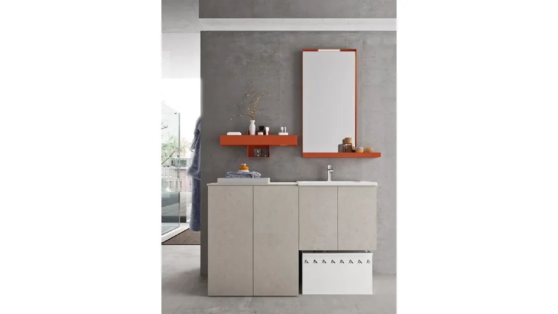 Mobile da Bagno per lavanderia Start Wash 03 in melaminico Trama Grigio di Ardeco