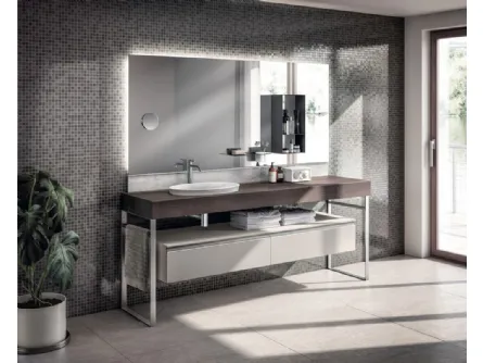 Mobile da Bagno Tratto Laccato Opaco Grigio Chiaro e Rovere di Scavolini Bathrooms