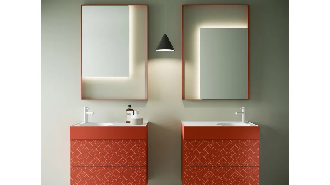 Mobile da Bagno in laccato Mattone opaco con serigrafia Vintage 09 Coral Vibes di Ardeco