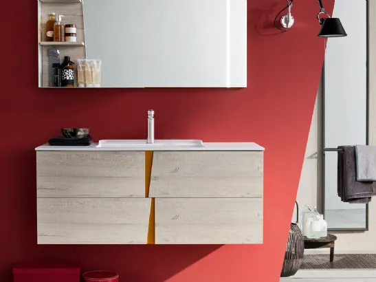 Mobile da Bagno sospeso in legno con maniglie in laccato arancio Wector 02 di Ardeco