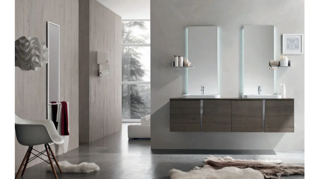 Mobile da Bagno in melaminico Sablè Avana effetto legno con maniglie in laccato Grigio Londra Wector 06 di Ardeco