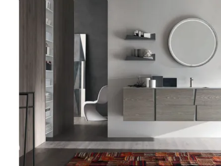 Mobile da Bagno in melaminico French Grey effetto legno e maniglie in Fenix Grigio Wector 10 di Ardeco