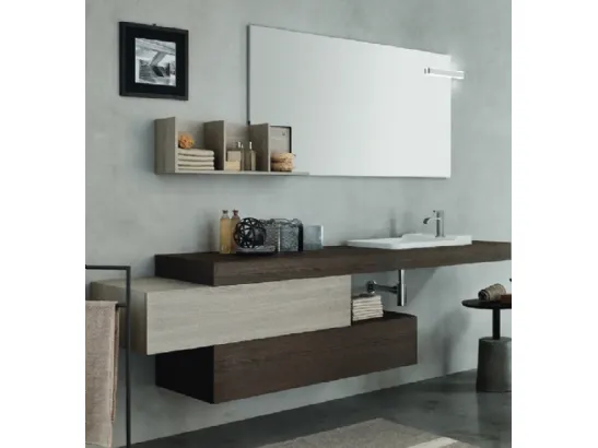 Mobile da Bagno sospeso con disposizione asimmetrica in melaminico Wind 41 di Ardeco