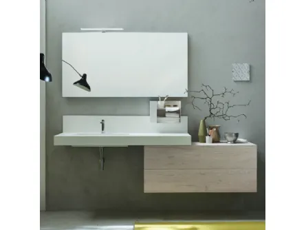 Mobile da Bagno sospeso in melaminico Nodato Bianco con top in metallo Wind 43 di Ardeco