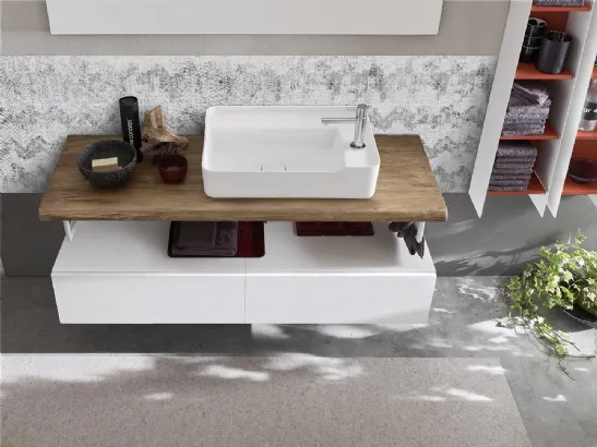 Mobile da Bagno sospeso con top in legno massello dalla forma irregolare Wind 48 di Ardeco
