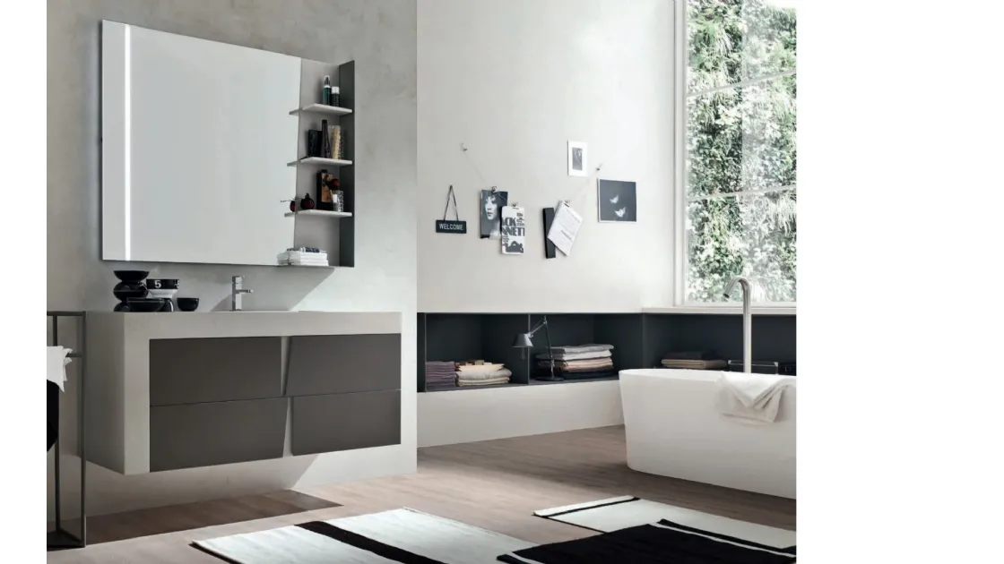 Mobile da Bagno in melaminico Ecomalta Grigio e laccato Piombo opaco Wector 13 di Ardeco