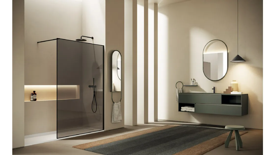 Mobile da Bagno sospeso Yang 05 in laccato Roccia opaco di Ardeco