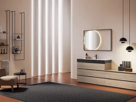 Mobile da Bagno a terra Yang 06 in melaminico Noce Miele di Ardeco